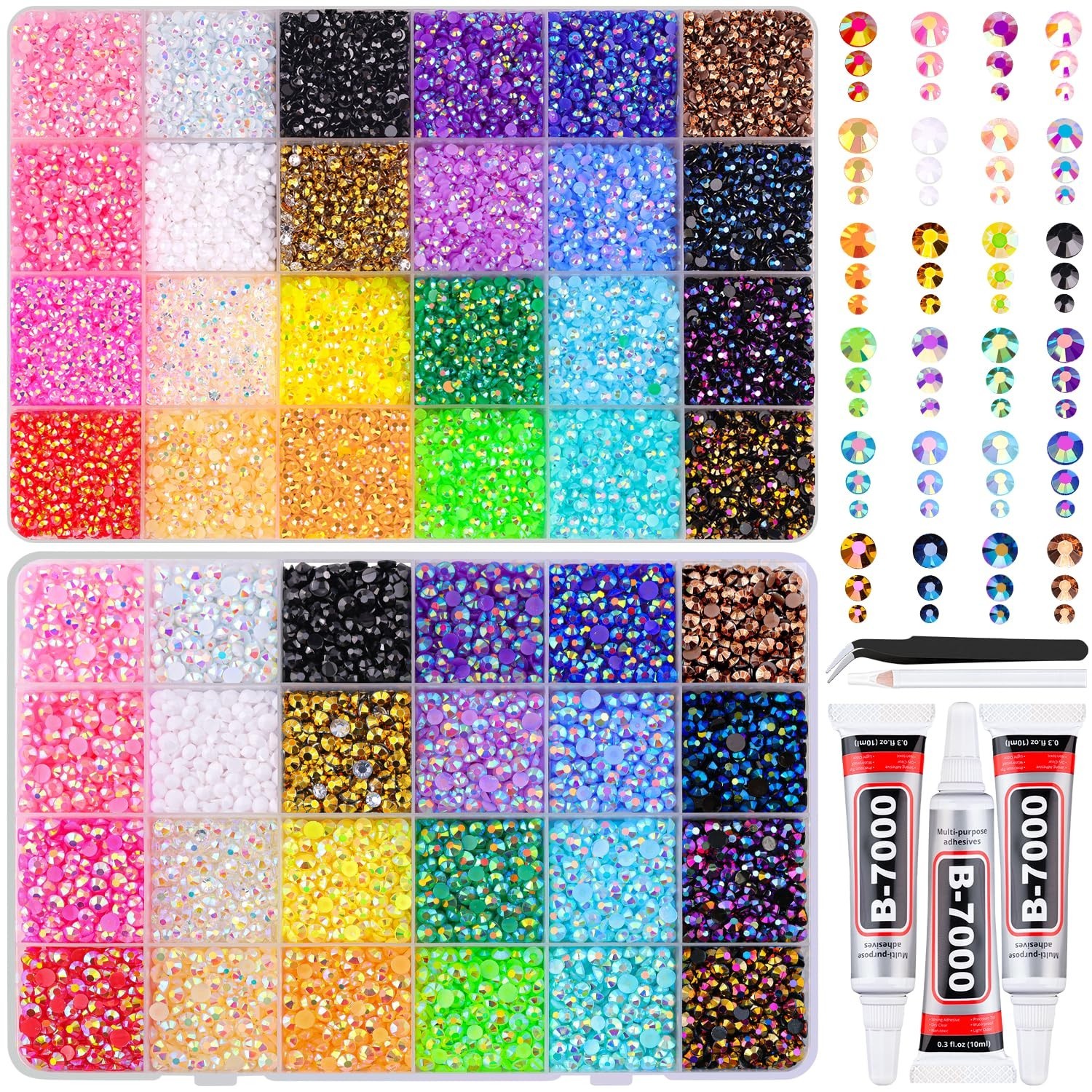 Sparkling Resin Gems – 2 Box Bedazzling Kit with 40000Pcs Rhinestones & Tools