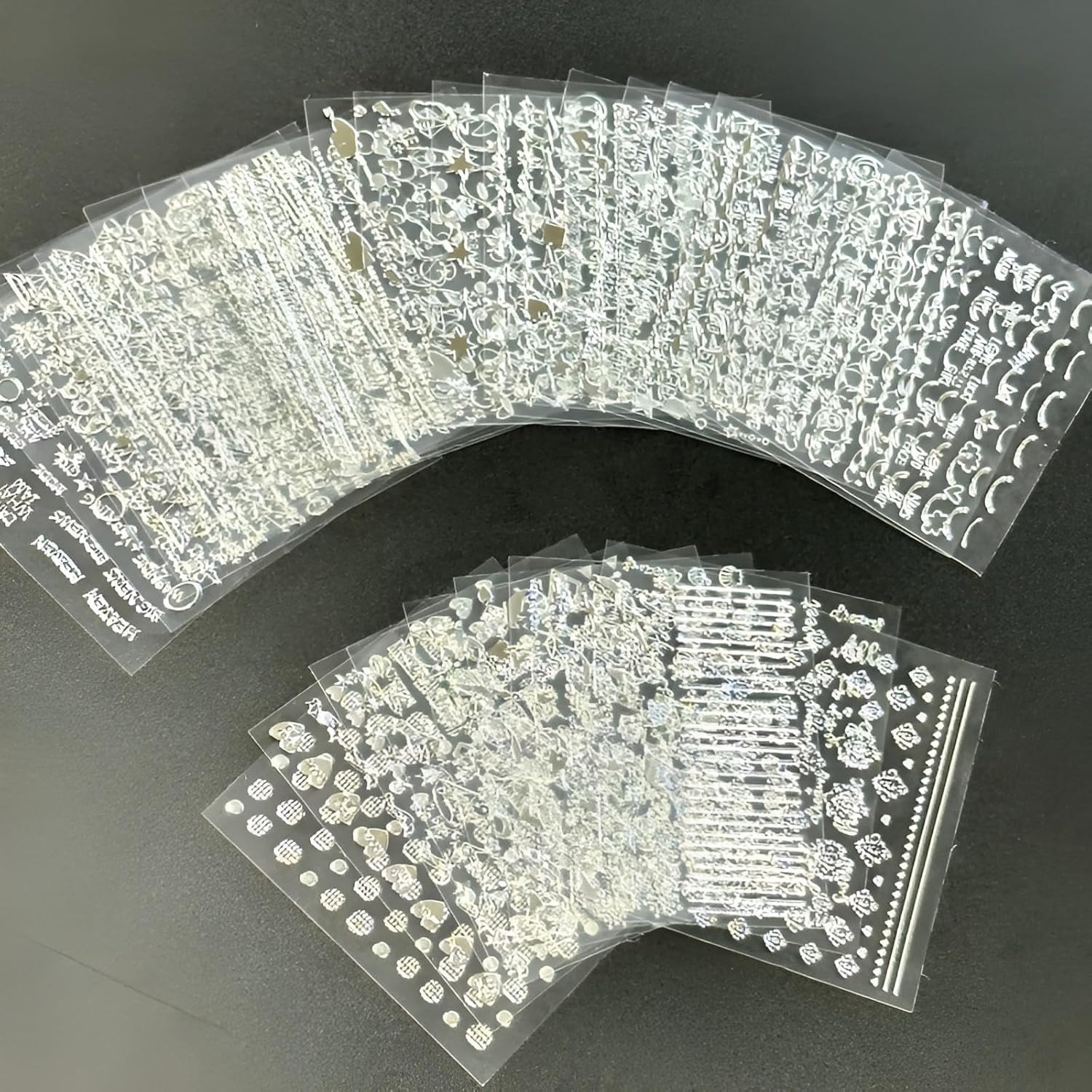 30 Sheets Silver Nail Art Stickers 3D Self-Adhesive Line Nail Decals Silver Star