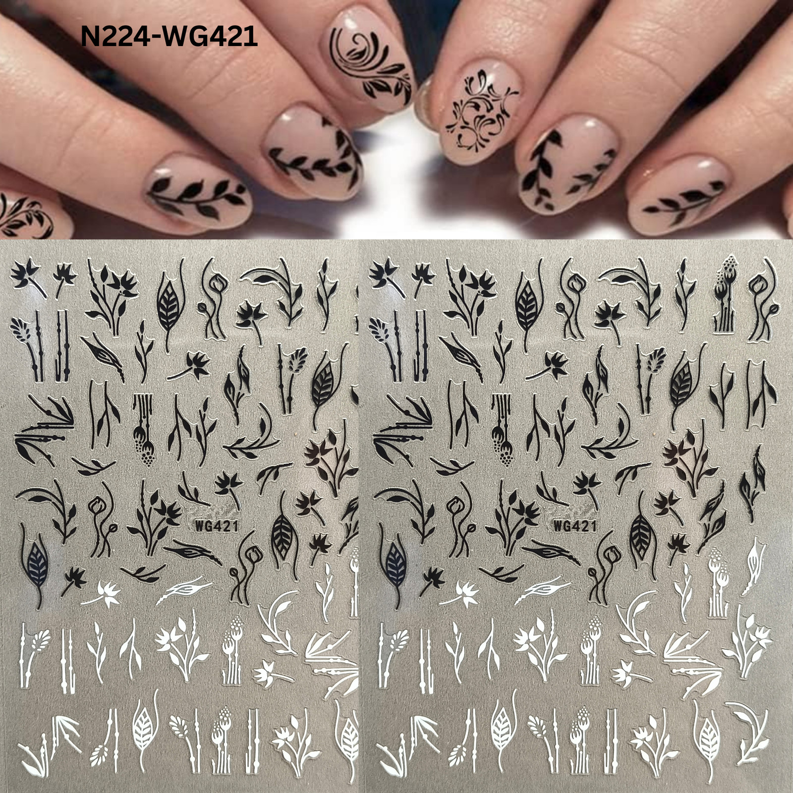 Minimalist Black & White Botanical Floral Nail Art Stickers