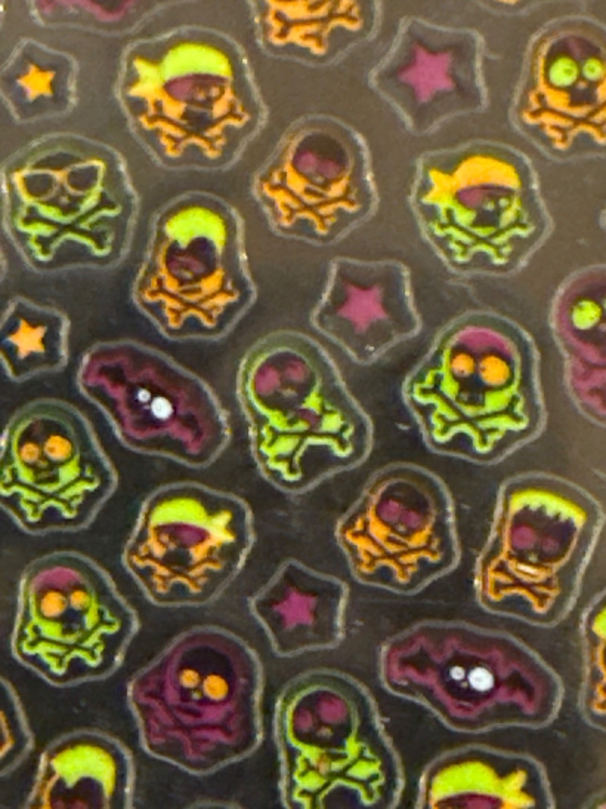 Halloween 100 NAILS STICKERS Orange+Green+ SKULLS+MUMMIES+BATS+STARS+CROSSBONES