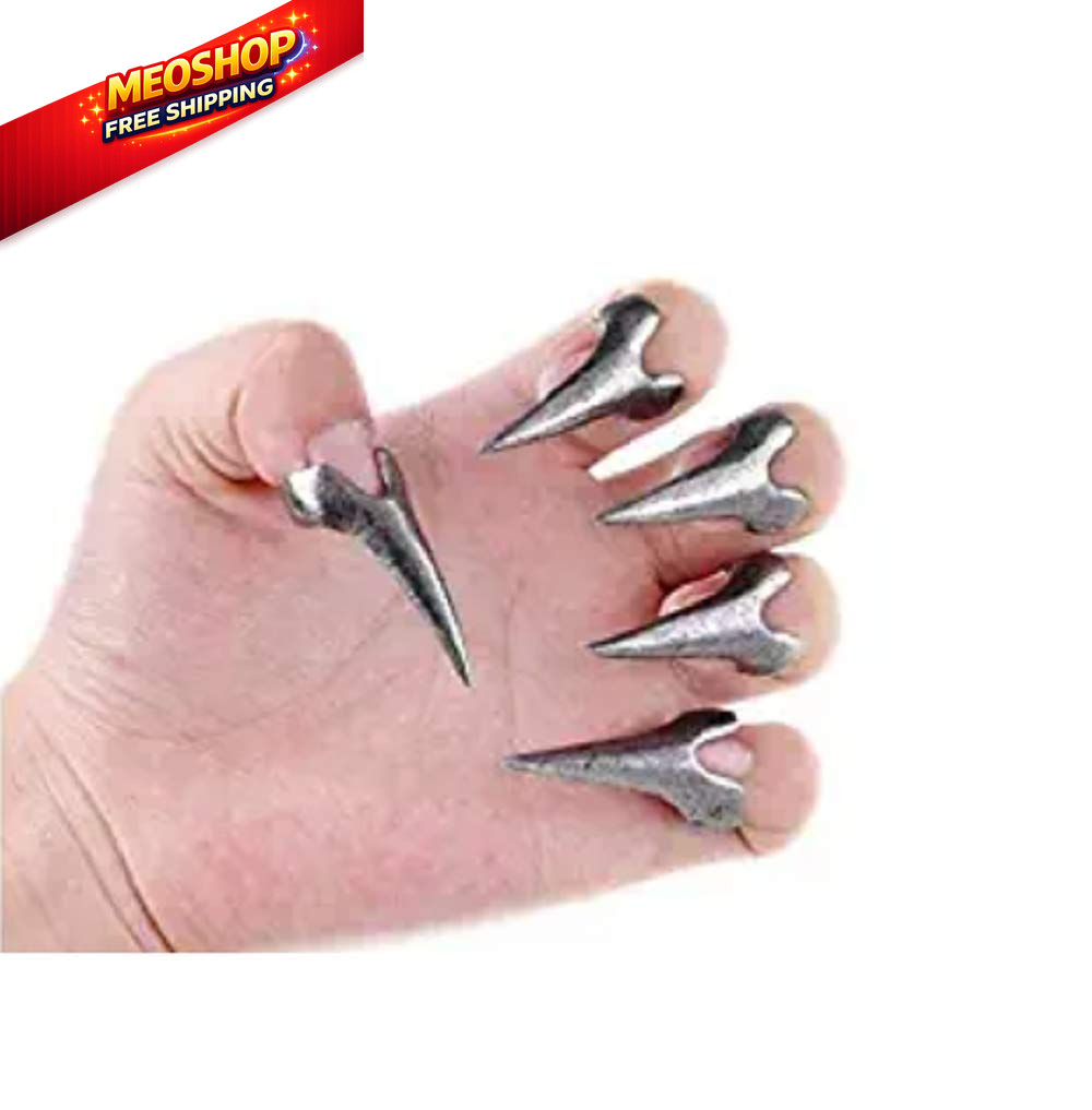 Lzz 10 Pieces of Vintage Silver Punk Rock Gothic Nails Finger Ring silver