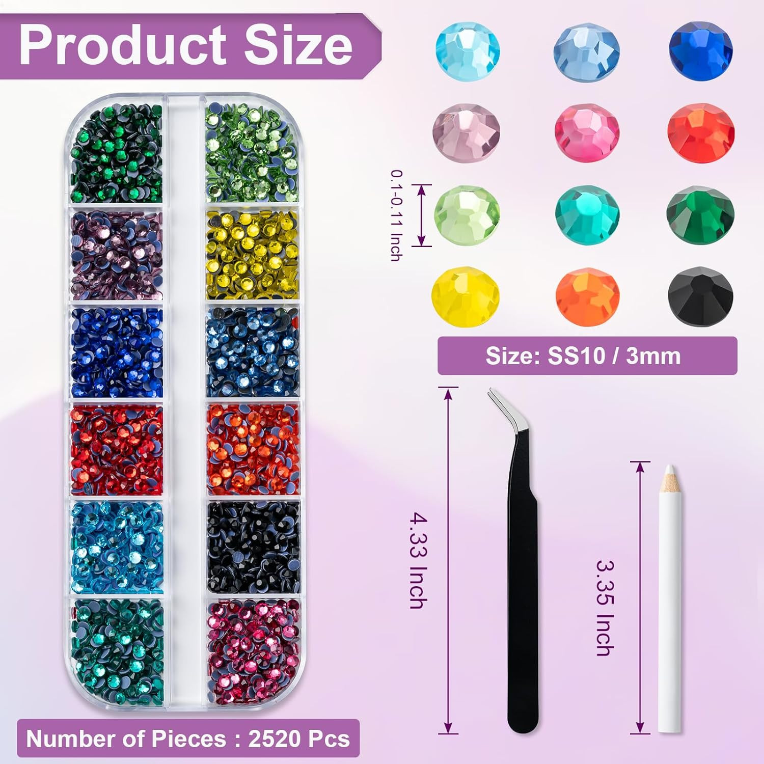 2520Pcs Rhinestones, 12 Size Multi Colorful Bedazzling Kit for Crafting Nail Art