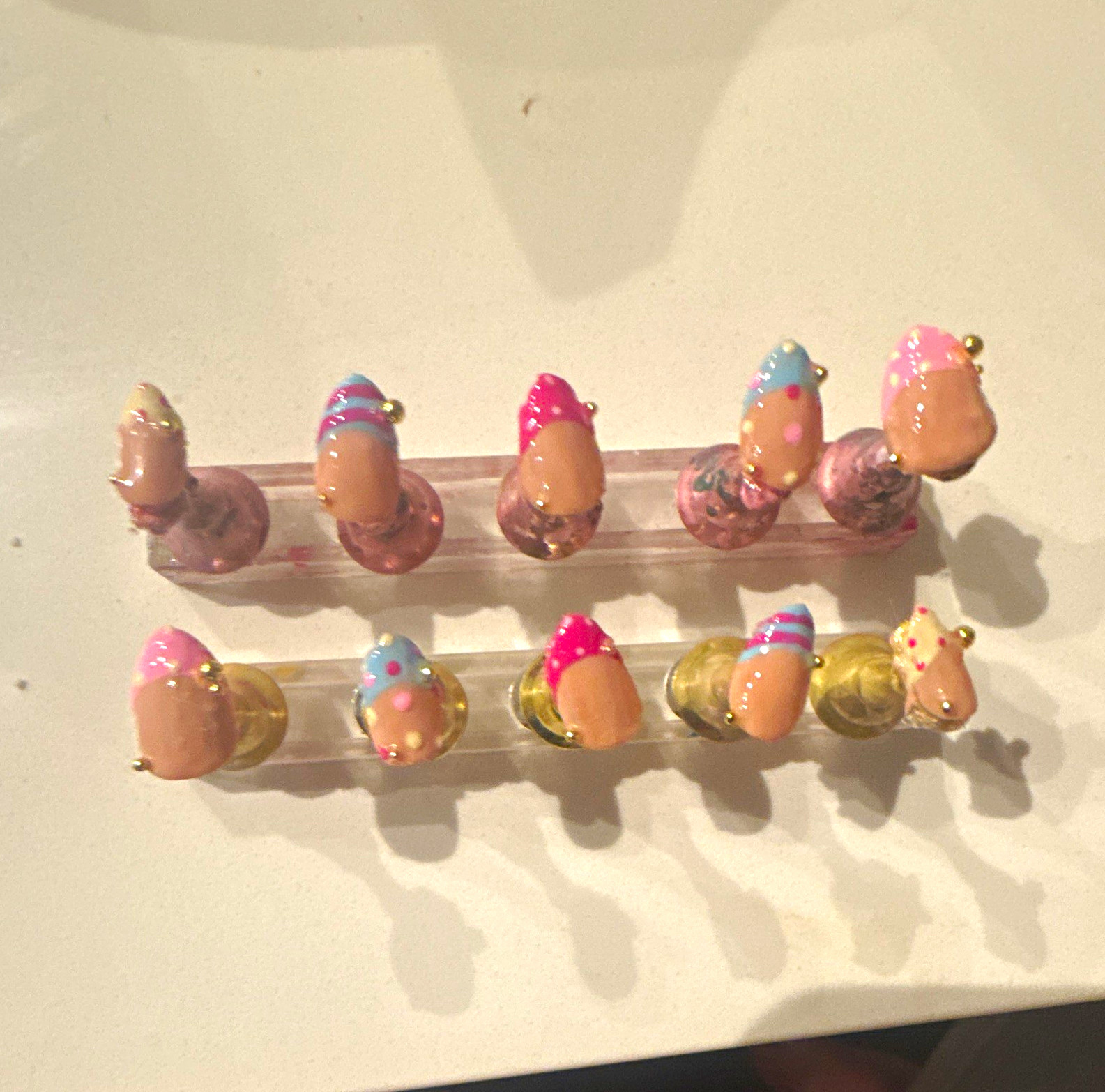 3D Pre-Designed Press-On Nails Set, Nude Pink Blue, Almond Medium nails by Elle