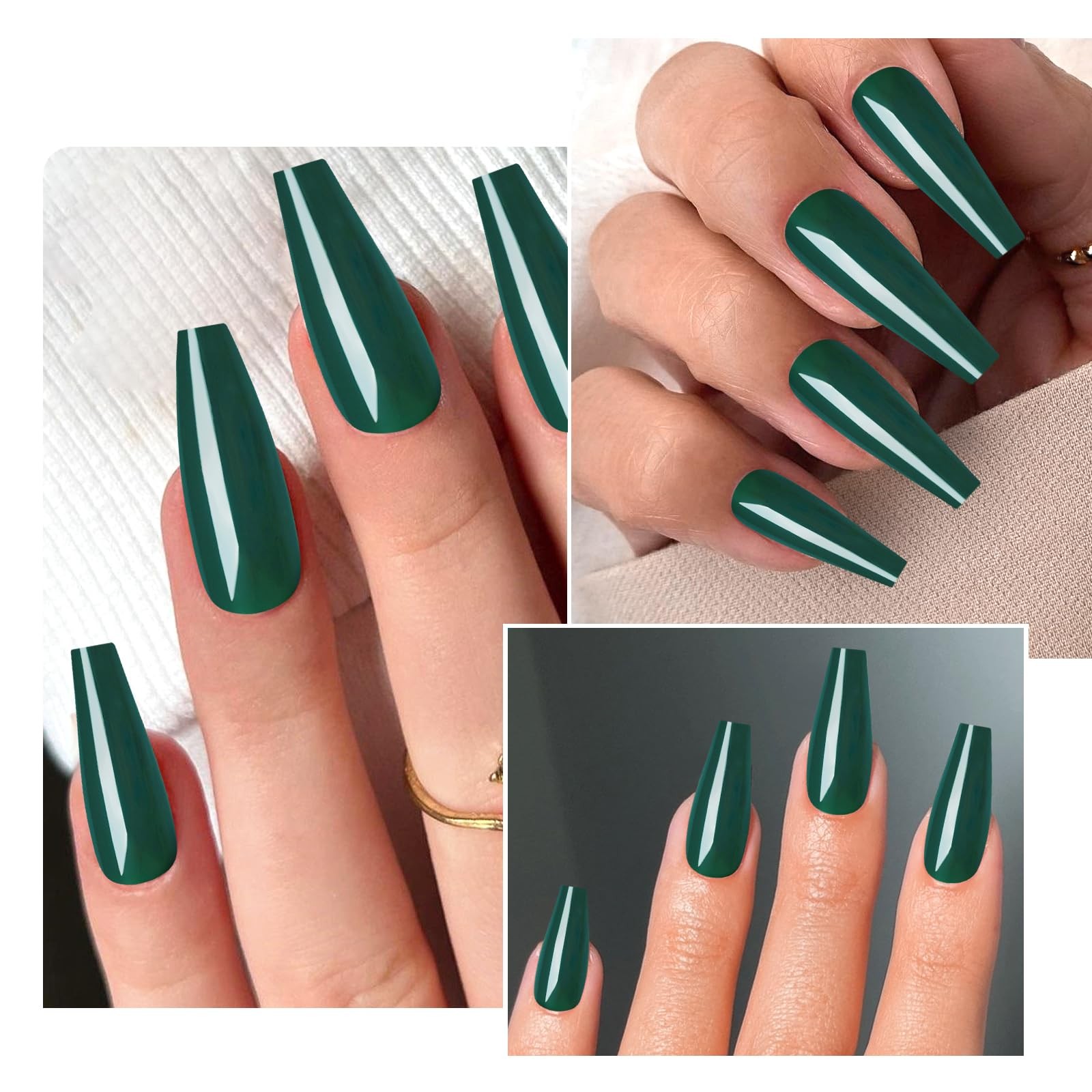 120PC Green Coffin Press on Nails Long Fake Nails Press ons with Glue Nail Ad…