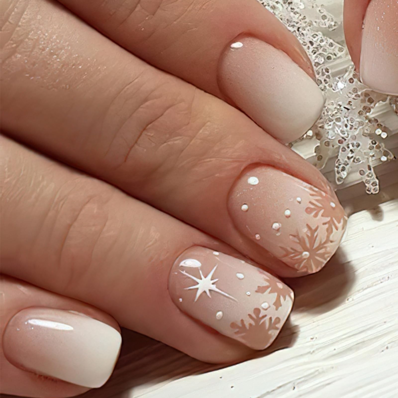Mkwntg Christmas Press on Nails Short square Fake Short, Multicolor