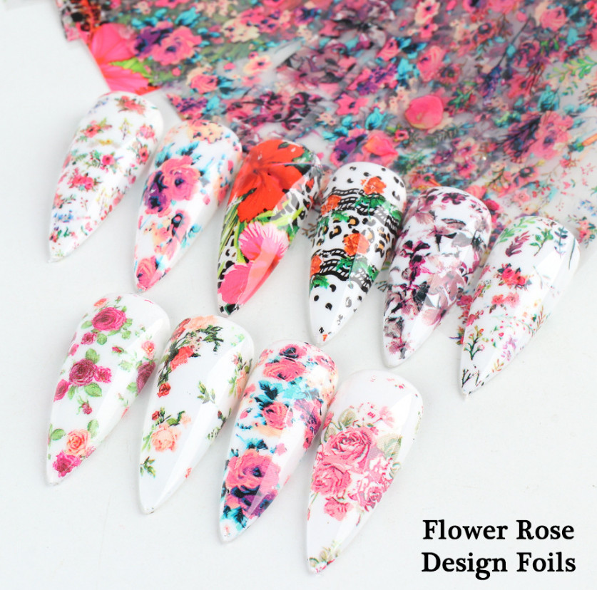 Hibiscue Rose Flower Nail Transfer Stickers Nail Foil 10pcs 2109