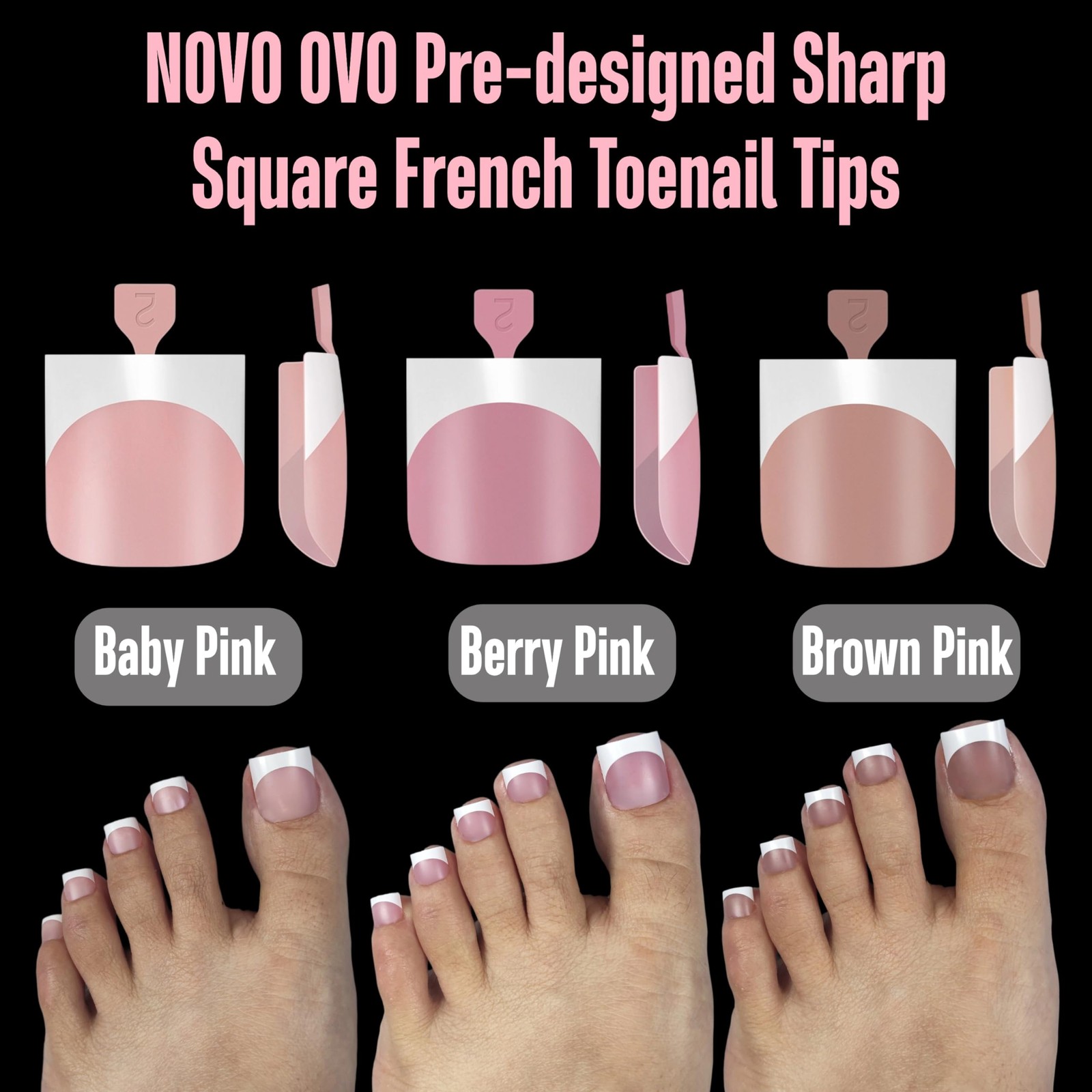 French Tip Toe Nail Tips Press on, Sharp Square Pre-Designed Soft Gel False T…