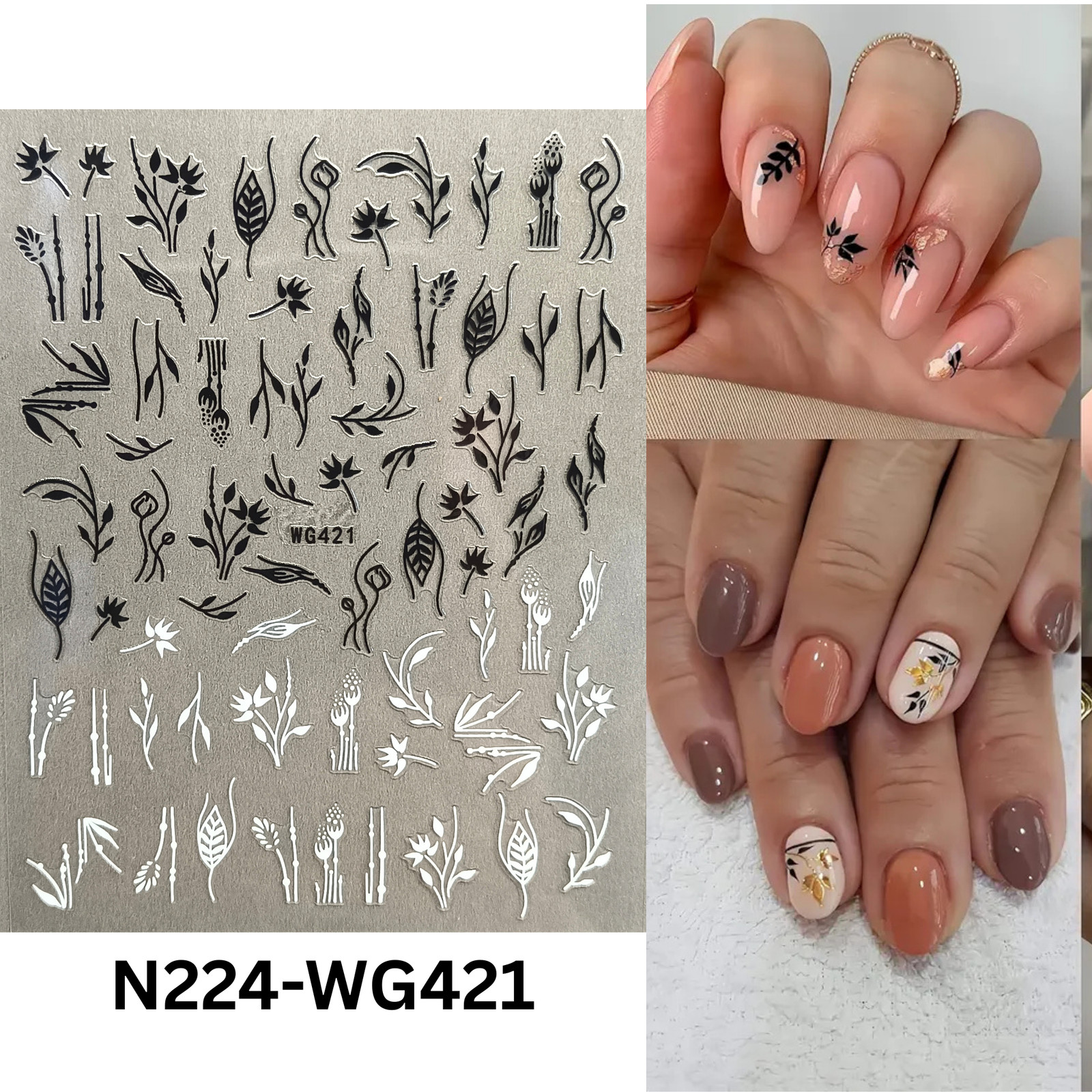 Minimalist Black & White Botanical Floral Nail Art Stickers