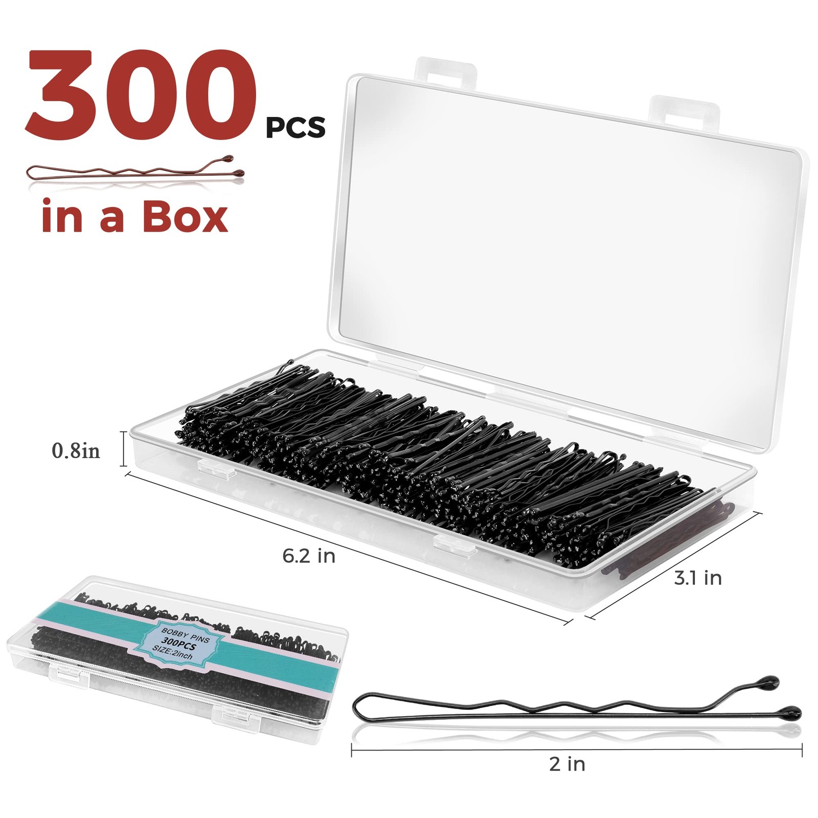 300 Pcs Bobby Pins Black, Hair for Women 1 Count (Pack of 1), Black