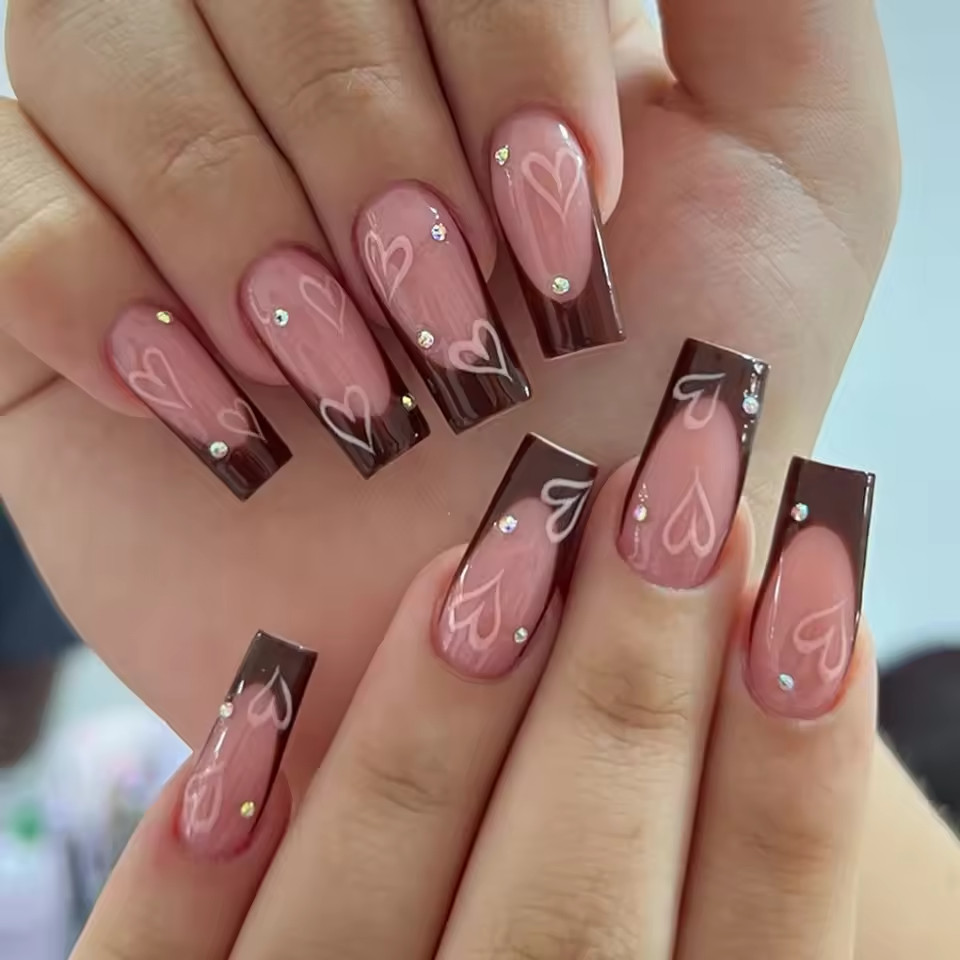 Handmade Press on Nails, Acrylic,French, Hearts Valentines Nails” Pick “.