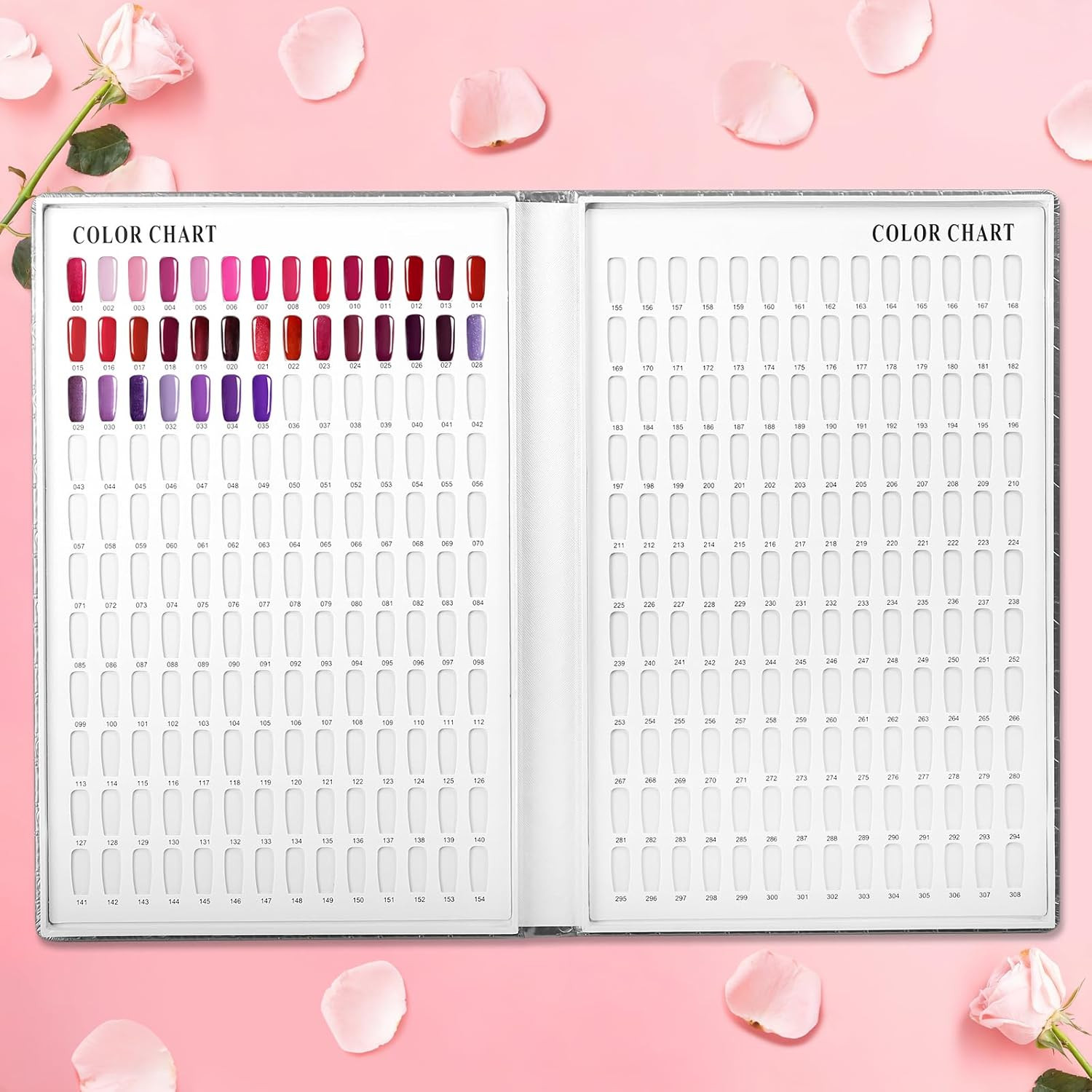 308 Colors Nail Display Swatches Book with 360 Tips for Nail Polish UV Gel Color