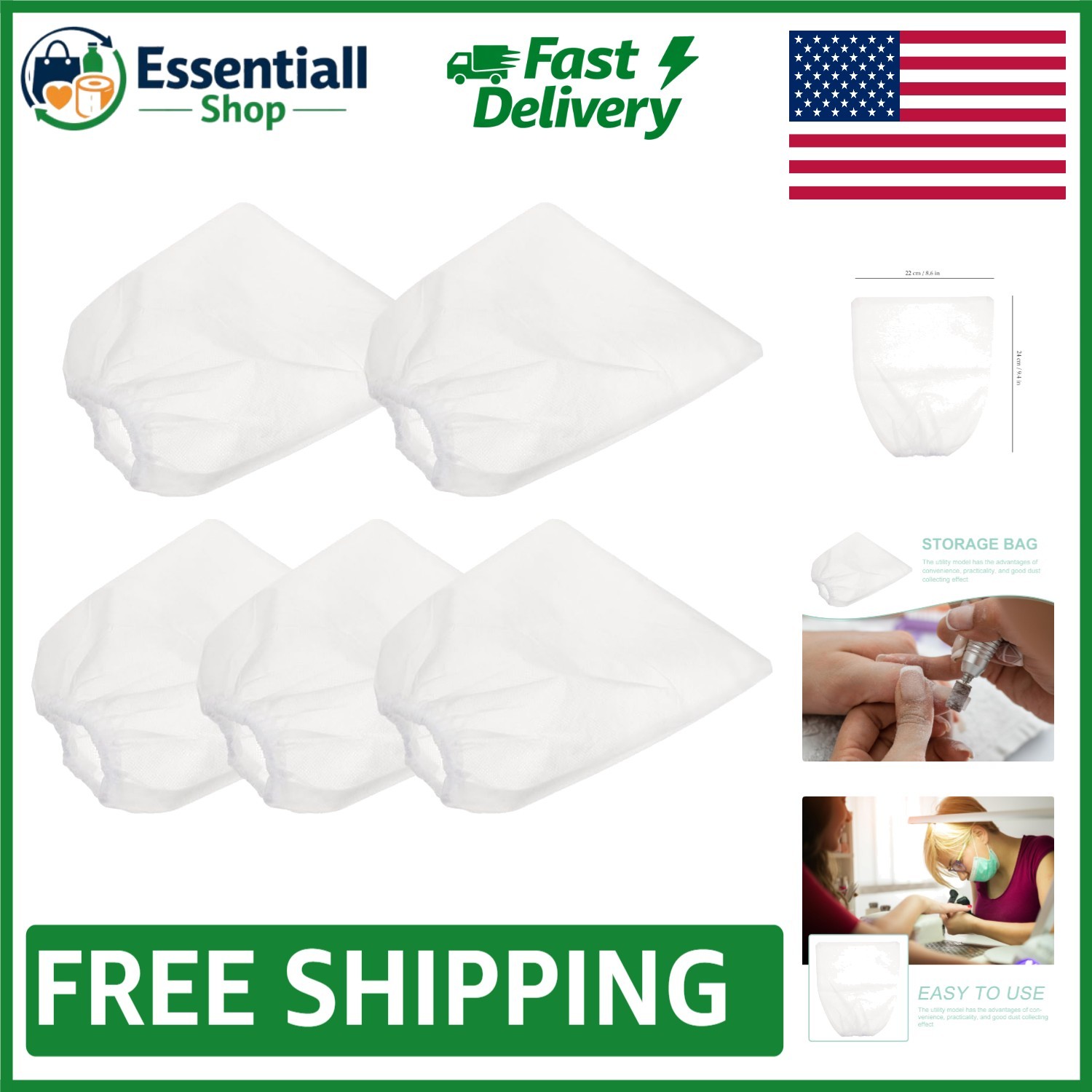 5 Pcs Nail Dust Collection Bags – Lightweight, Easy-Install Non-Woven Fabric