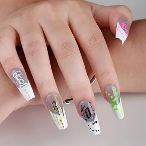 7 Sheets Green Nail Art Stickers, 3D Geometry Nail Transfer Decals, Butterfly