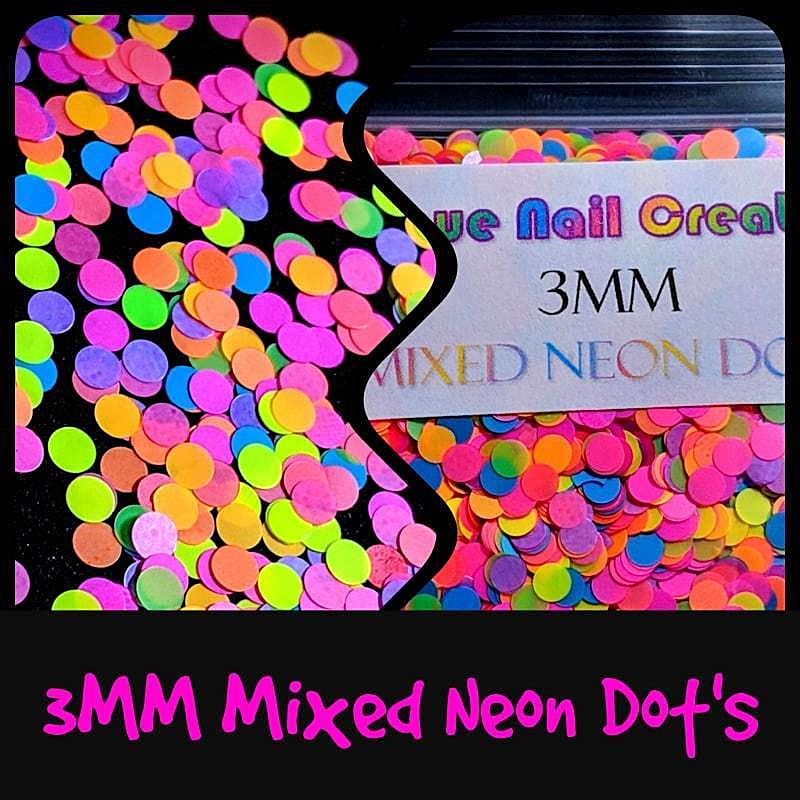 3MM DOT Mixed Neon DOT Glitter~Nail Art•Acrylic•Gel•Body Art•Festival•Crafts