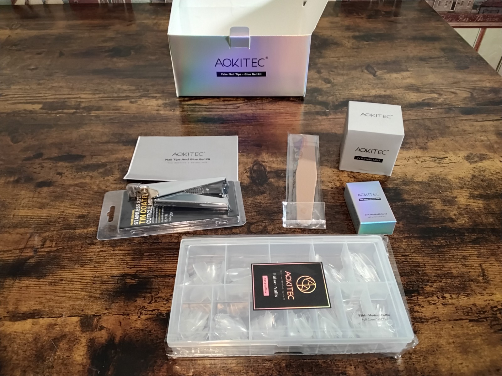 Almond Nail Tips Kit 5pc – UV Lamp, 504 Acrylic Nails, Cutter, Glue, Nail File