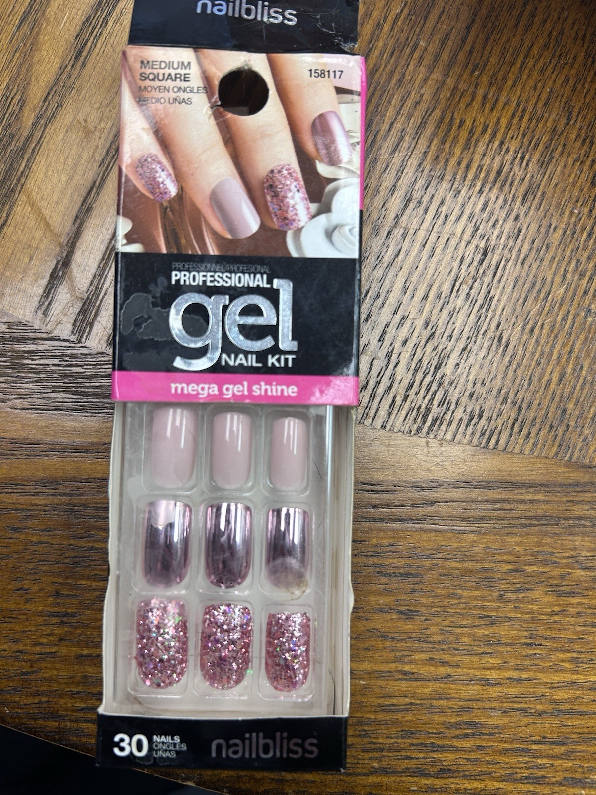 nailbliss Professional Gel Press-On Nails Medium Square Pink Glitter Shine