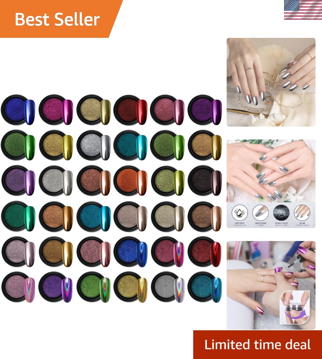 Vibrant 36 Jars of Chrome Pigment Powder – Mirror and Glitter Effects For Nails