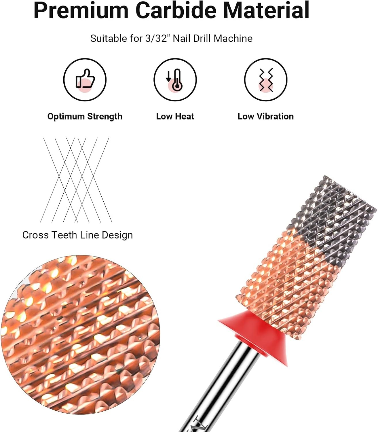 Tapered Nail Drill Bits, 3/32” Carbide Tungsten Bits,