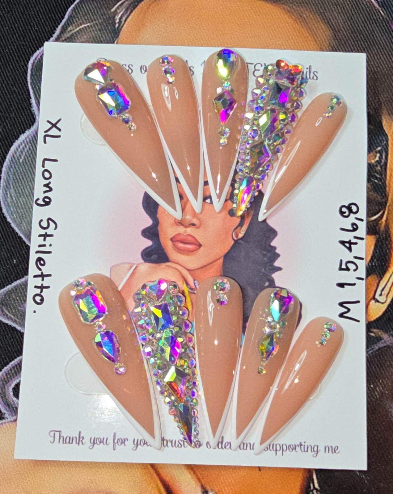 Handmade Gel Press On Nails, Luxury Design Medium Size 1,5,4,6,8 XL LongStiletto