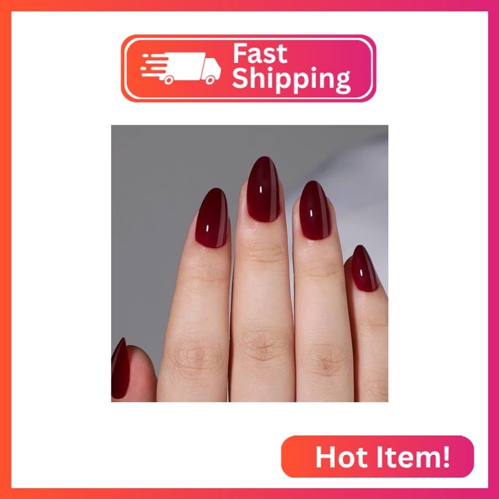 Wine Red Soft Gel Press on Nails Short Fake Nails Almond Shaped Thickened Stick