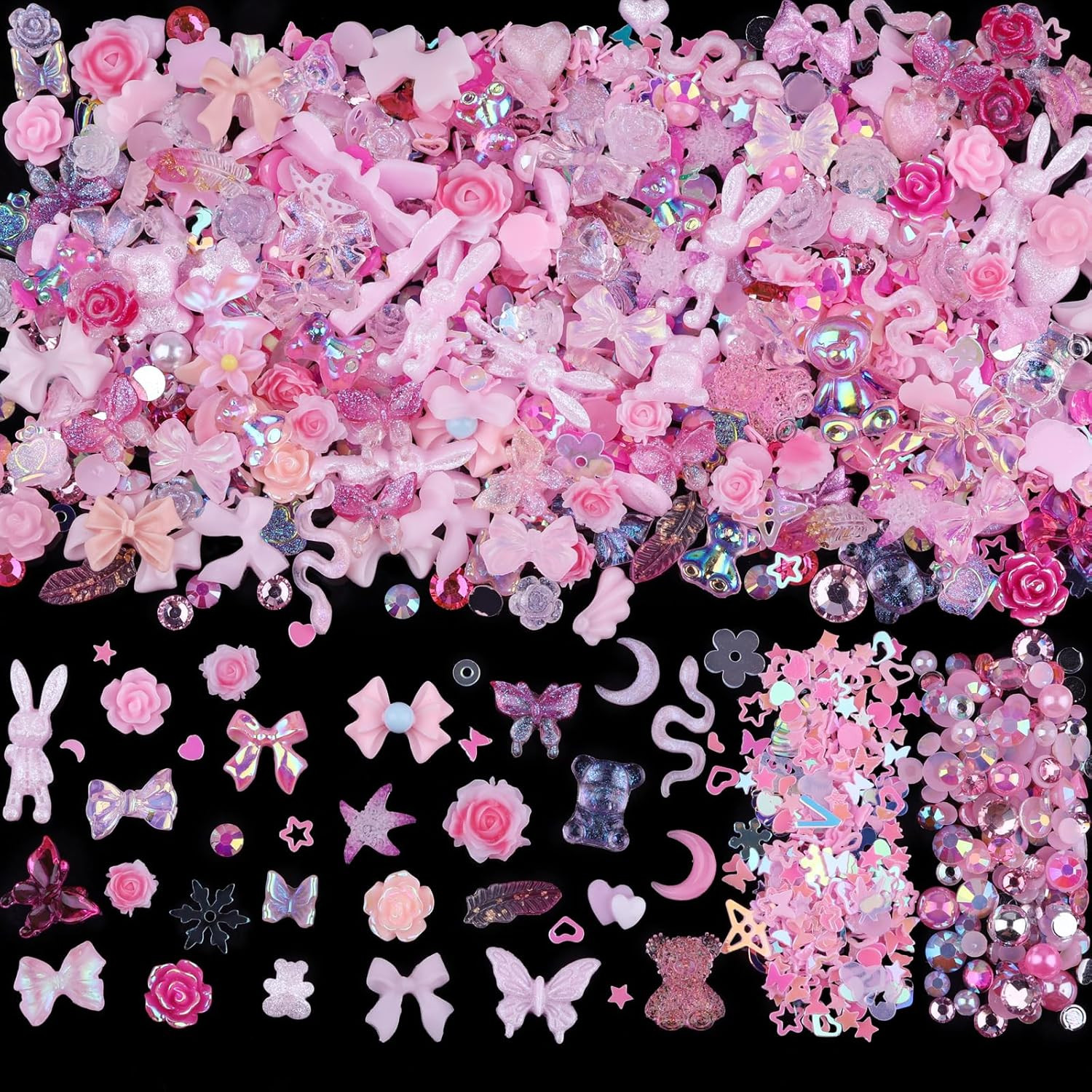 300Pcs Nail Art Charms Kit,Over 100Pcs Mixshape Resin Nail Gems and 100 Pcs Mixe