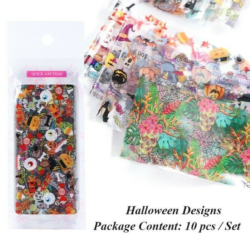 10x Halloween Series Nail Foil Stickers Transfer Decals Paper Nail Decor Fashion