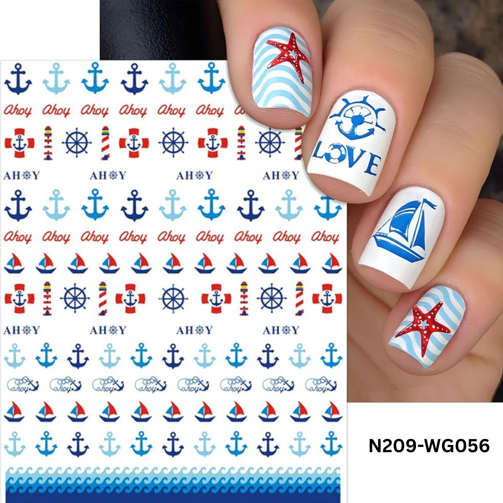 Nautical Ocean Nail Stickers – Anchor, Sailboat, Starfish Design