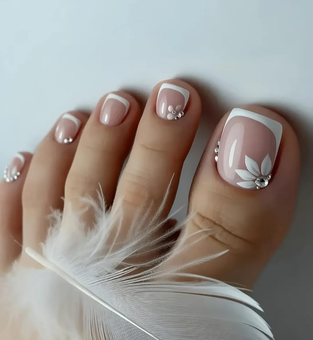 FWS Artificial fake Press On Toe Nails Art Set (Set Of 20) Reusable Toe Nails