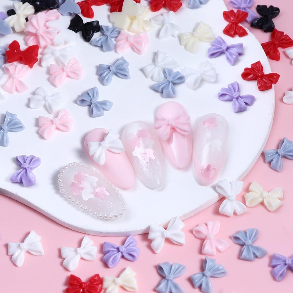Bow Nail Charms Colorful 3D Bowknot Nail Art for Acrylic Nails Cute Resin Mix…