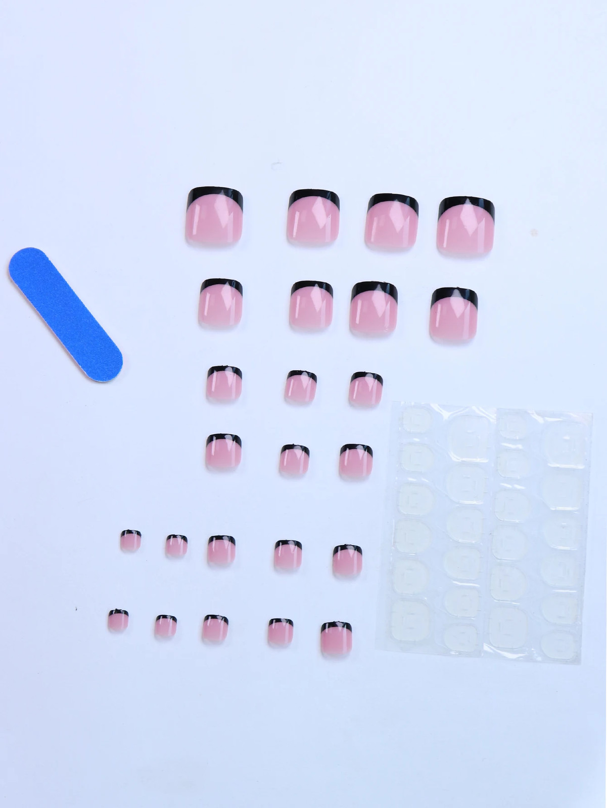 48pcs French Black Border Glossy Full Cover Fake Toenails Press On Nails for
