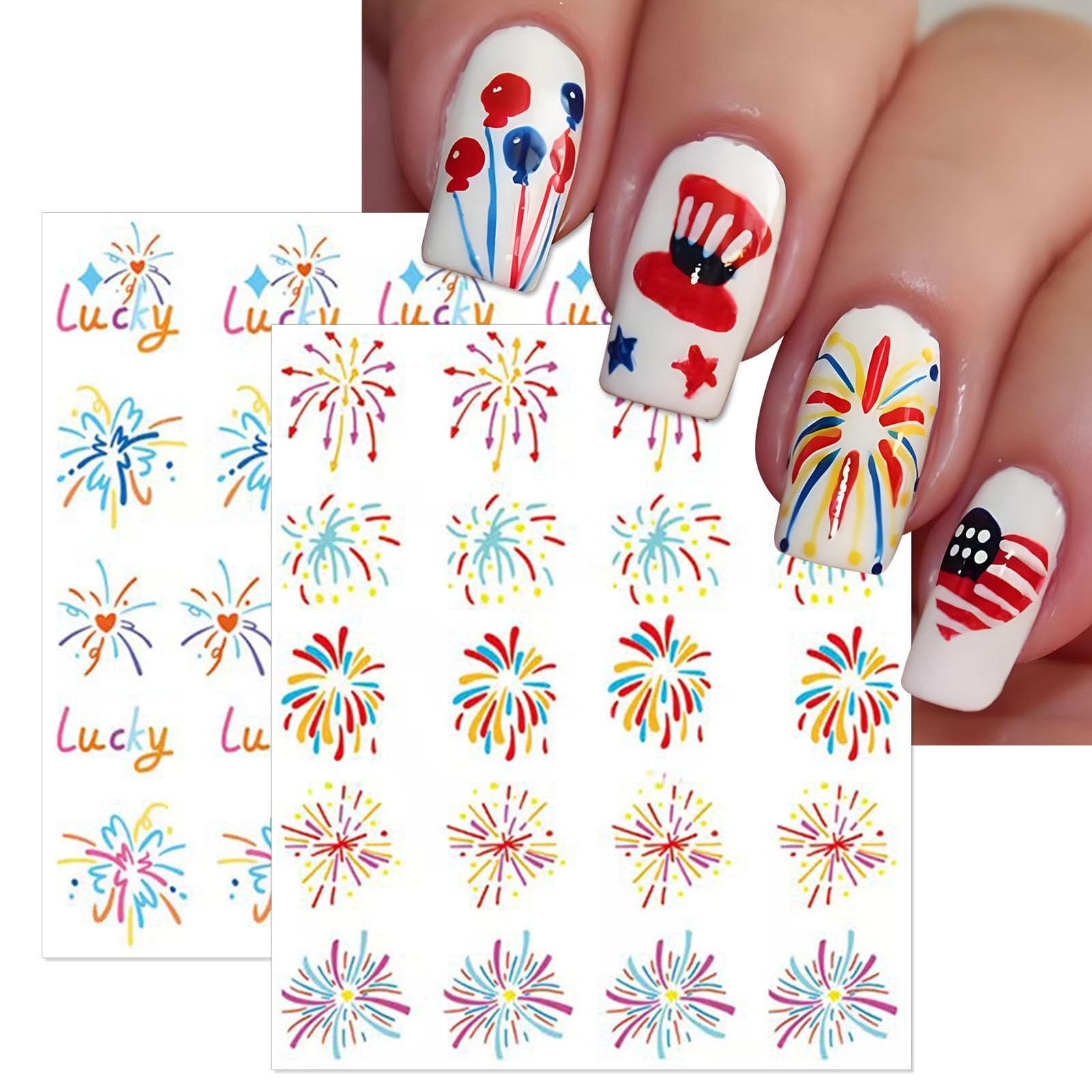 IDDFEVE 12 Sheets Firework Nail Decals Water Transfer Celebrating the New Ye…