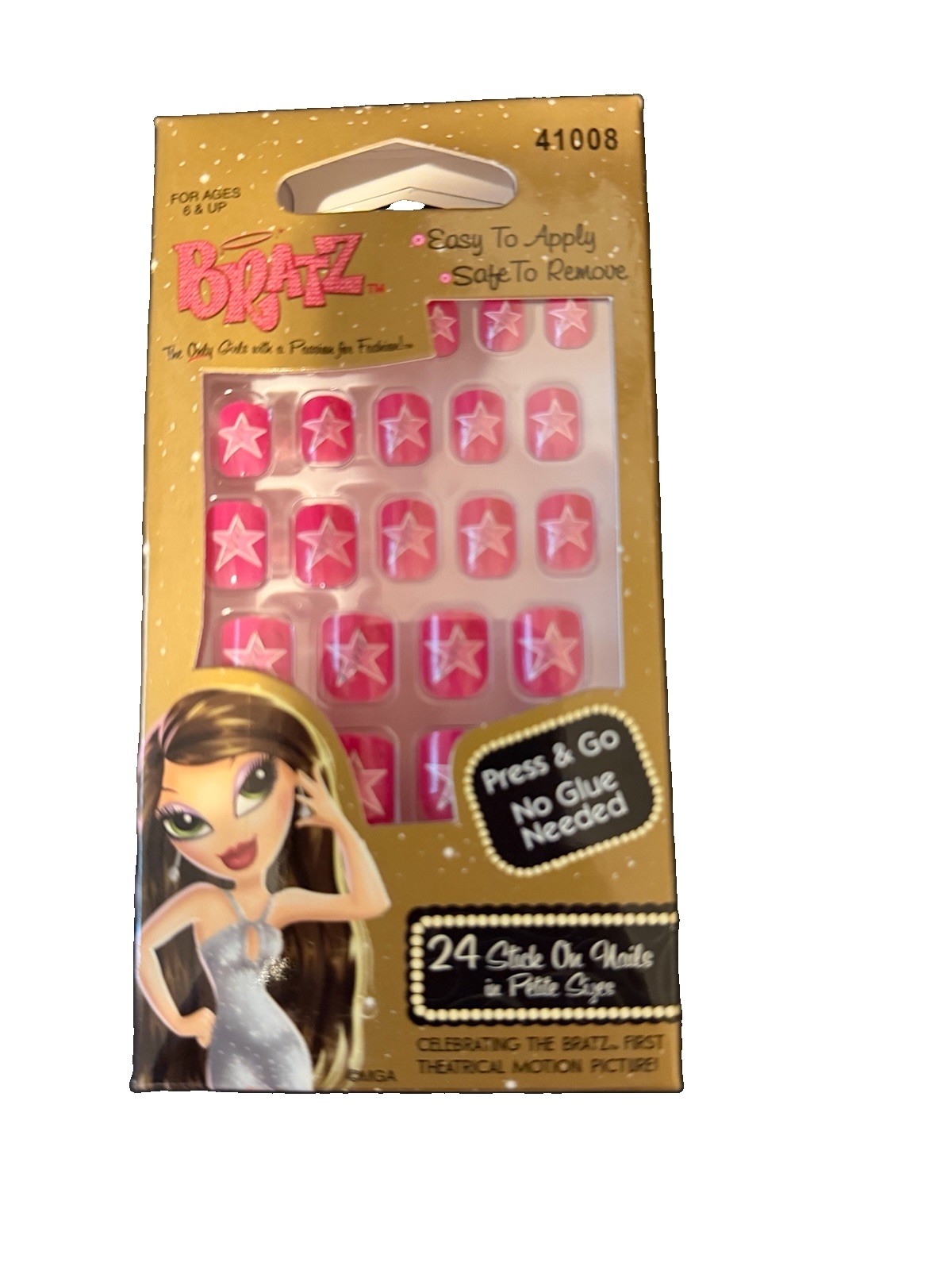 Lot Of 8 Bratz Kids Press On Nails – Pink Star No Gliue Needed Tween Party Favor