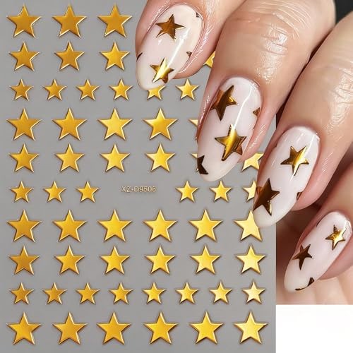 3D Pink Red Black White Silver Gold Star Nail Stickers Colorful Five Pointed