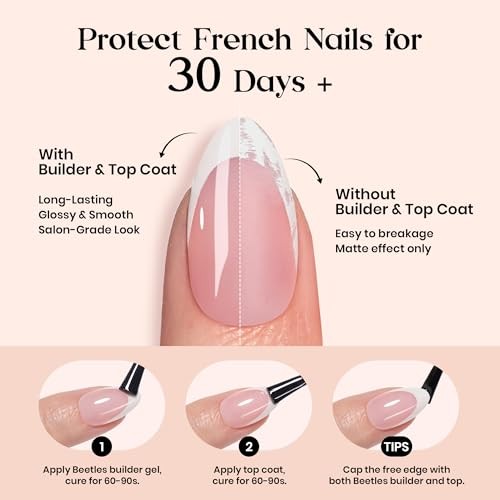 Beetles French Tip Press On Nails – Cocoa Mousse 1-S Almond-Cocoa Mousse French