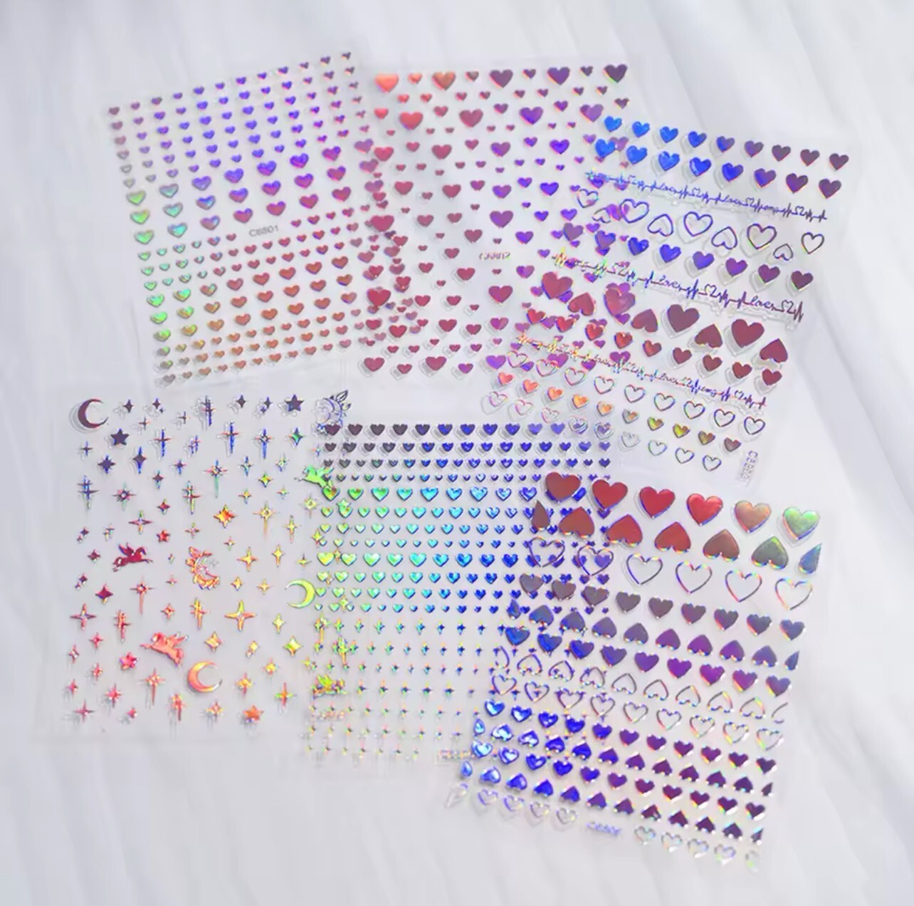 Heart Nail Art Stickers Valentine’s Day Decals Metallic Silver Holo Love Star