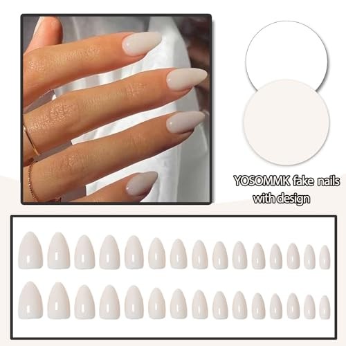 Milky White Acrylic Press on Nails Short Almond Shaped Acrylic 02-Short White