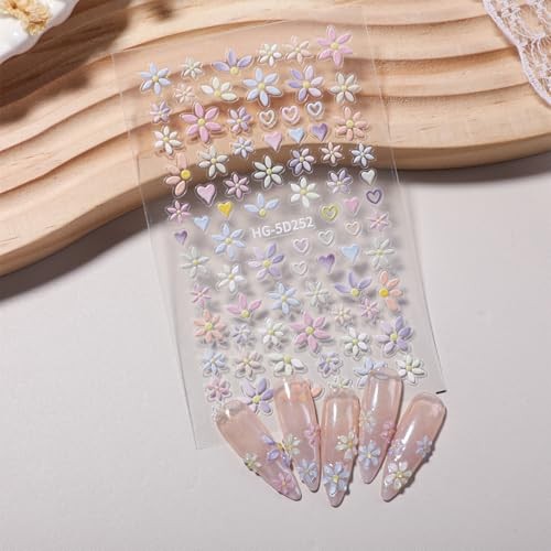 4 Sheets 3D Flower Nail Stickers Colorful Floral Daisy Nail Nail Art Stickers6