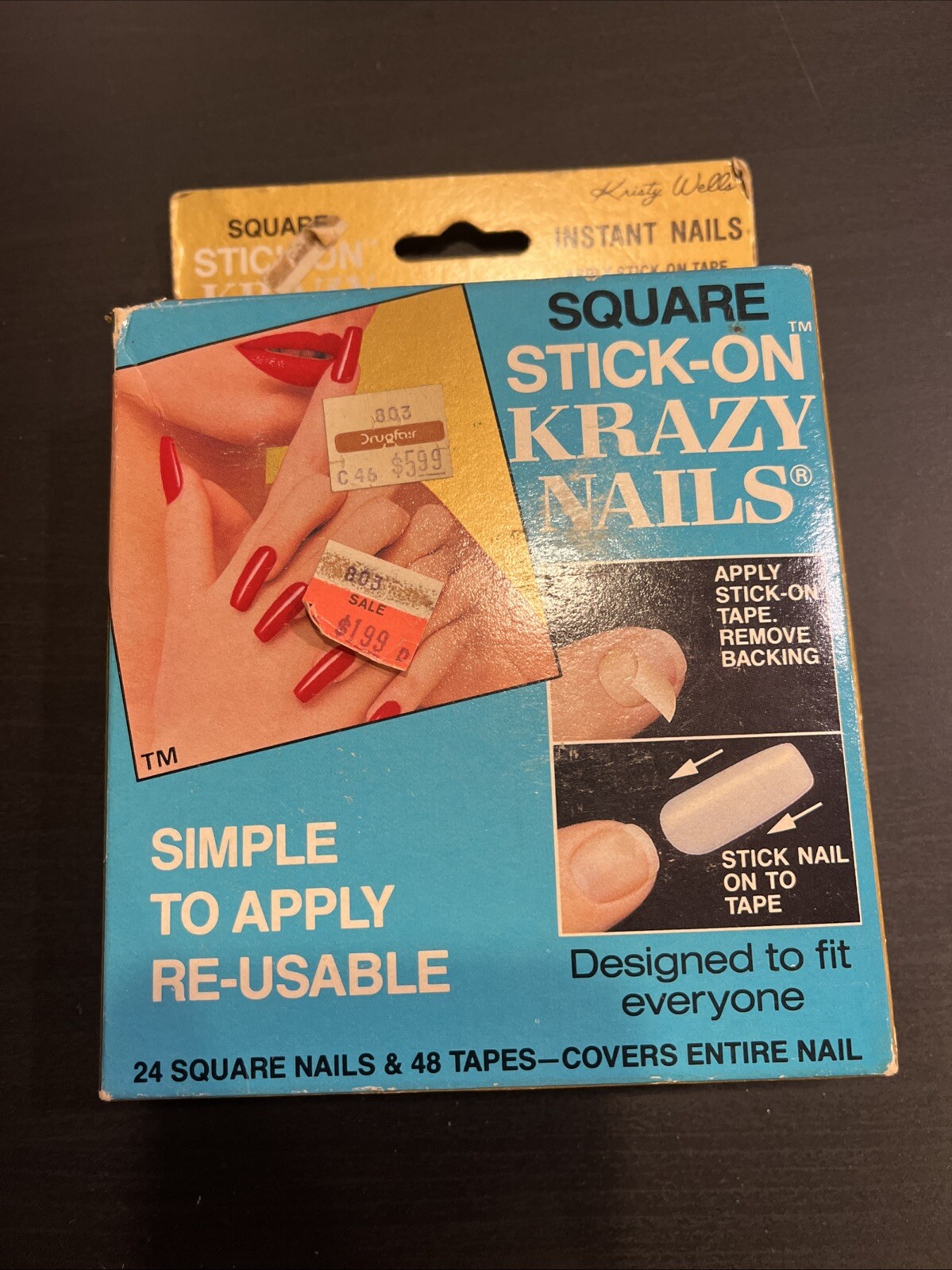 80s Vintage Nails/Tips! Pack of 24 Square Krazy Nails Kristy Wells Retro Beauty