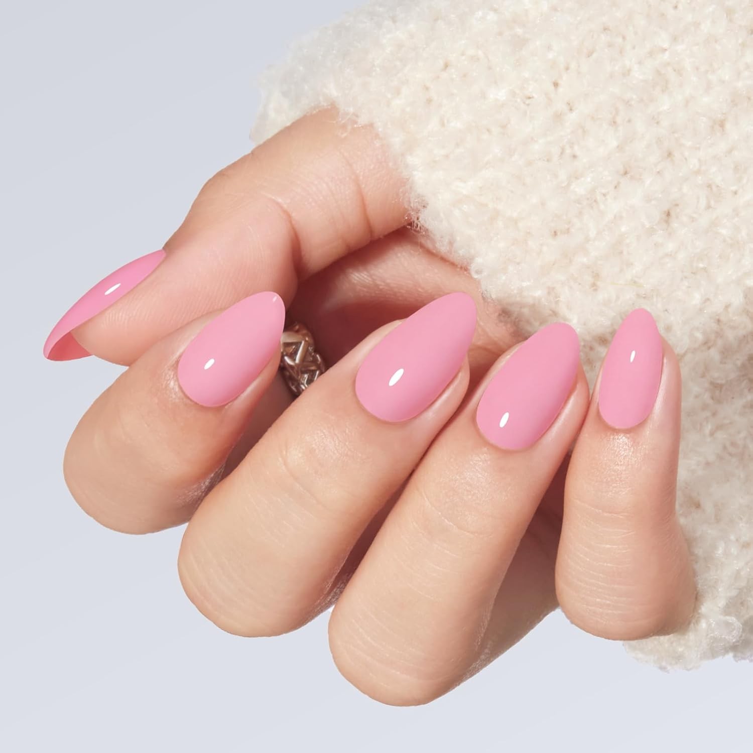 Pink Press on Nails Almond, Summer Short Almond Fake Nails