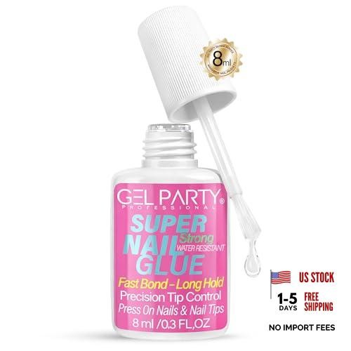 GELPARTY (8ml) Super Strong Brush On Nail Glue for Press On Nails & Tips –