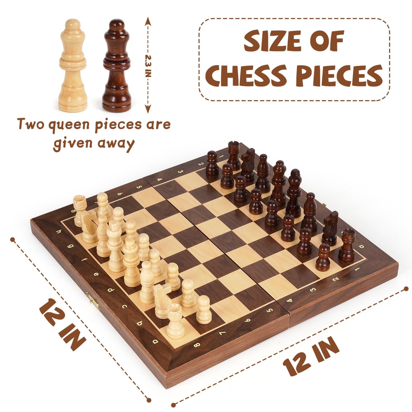 Magnetic Travel Chess Set 12-inch 12 inches x 3 x 0.1 inches, Brown