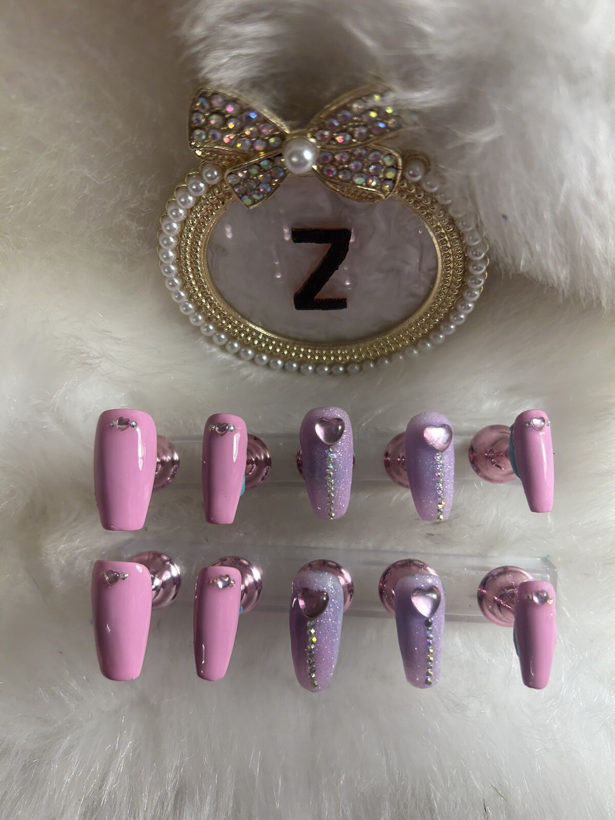 Z NAILZ! Handmade M Coffin Pink & Lilac Valentines Love Press on Nails