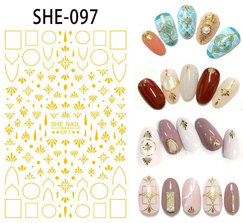 New 48Styles 3D Gold/Silver/Black Nail Art Sticker Chain Flower Star Lines Decor