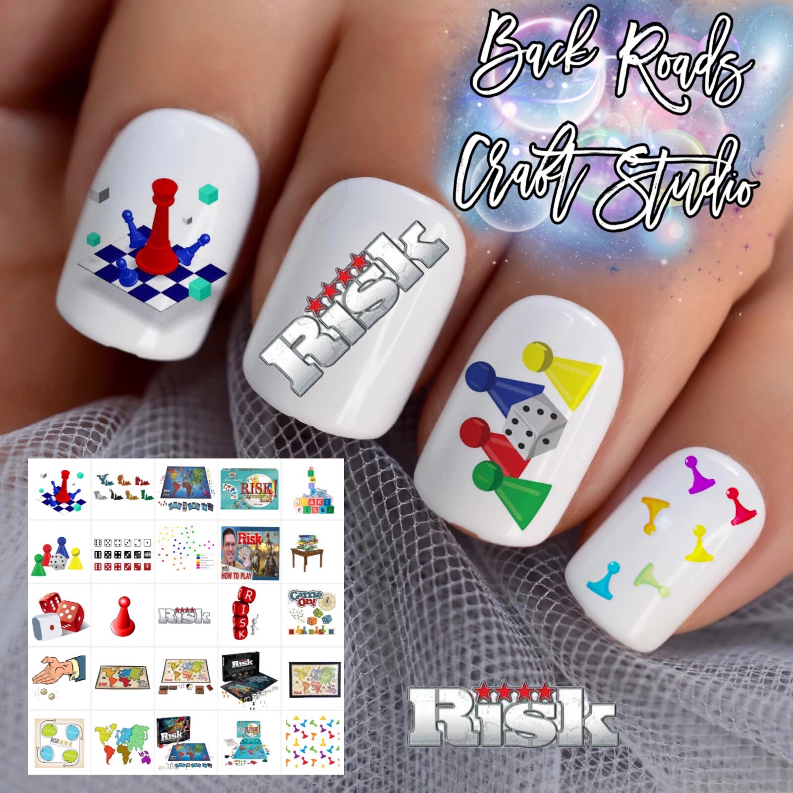 Risk Board Game Waterslide Nail Decals Set Of 50 Instructions & Bonus