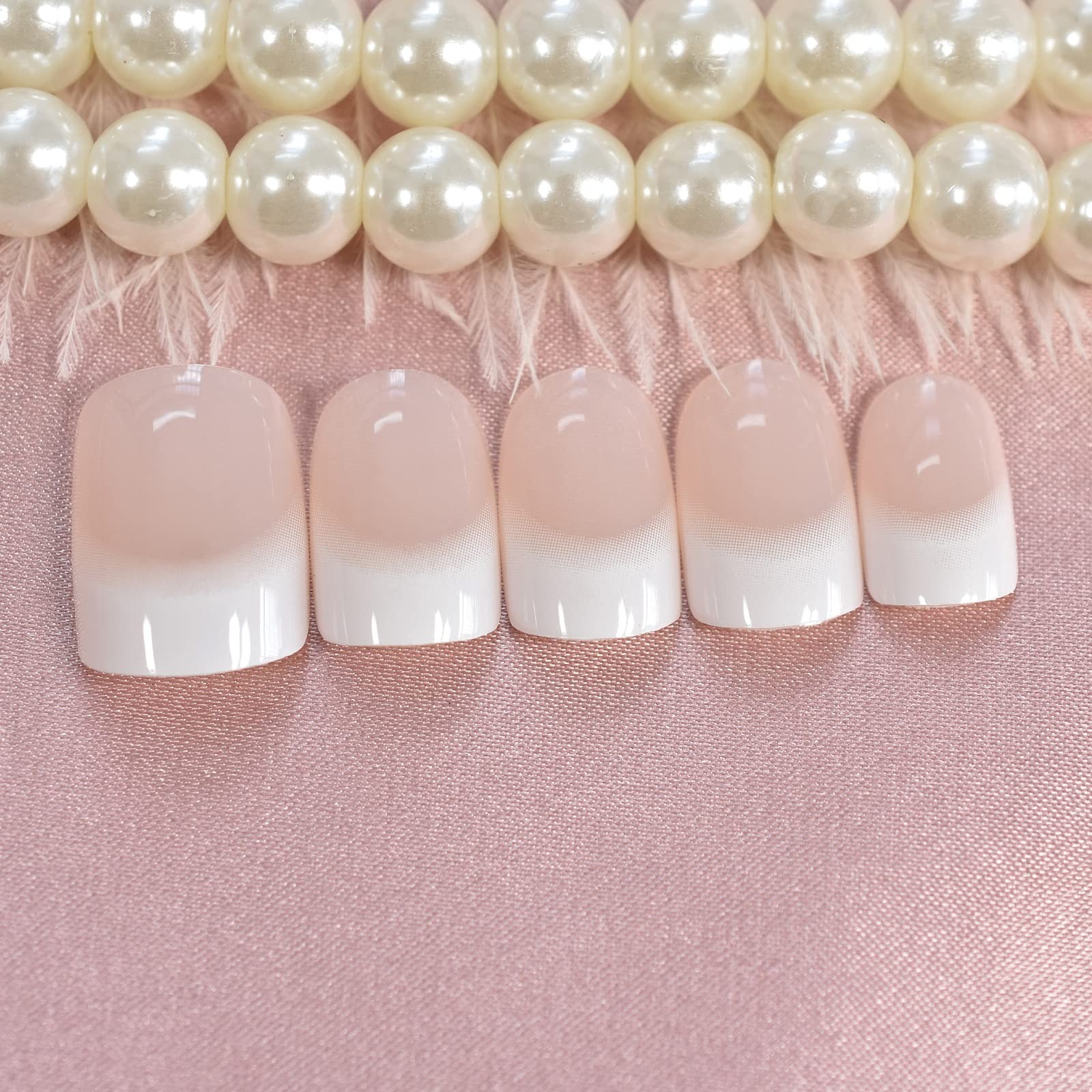 Daily Natural Nude white Press on French Nails Short Squoval Fake Clear White