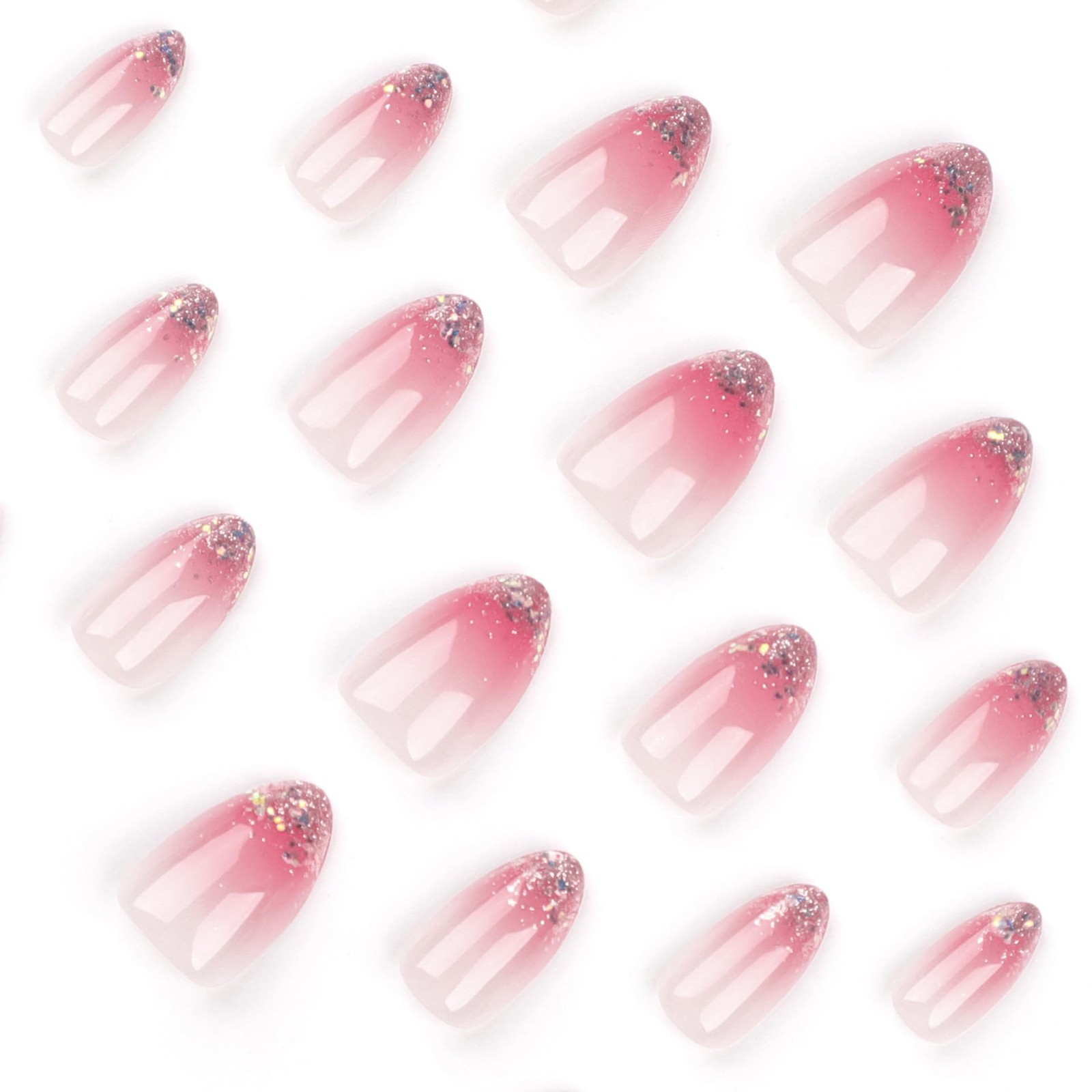 Ombre Pink and White Gradient Press on Nails Short Oval Fake Nails – French T…