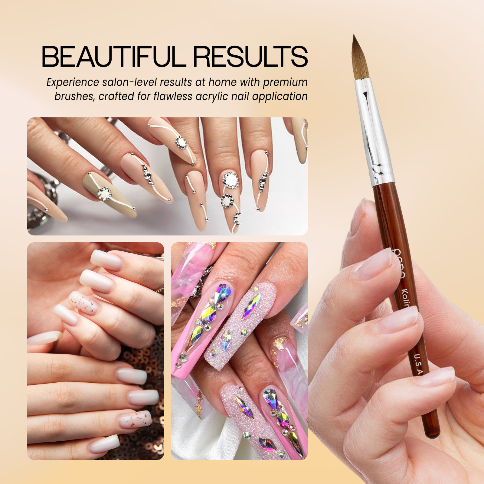 USA #1 Pure Kolinsky Hair Acrylic Crimped Nail Brush Manicure Powder Size 6 – 22