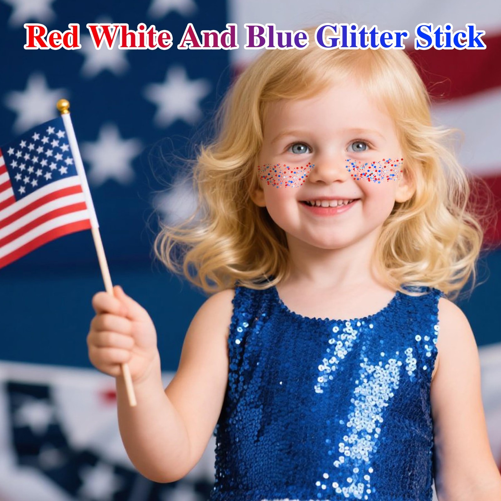 Red White and Blue Face Body Glitter Stick with Star Sequins,4th of July Acce…