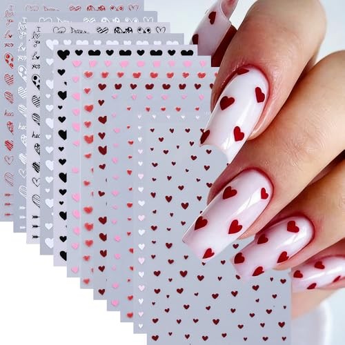 Nail Art Stickers Decals 12 Sheets Red Blacks Valentines Nail Decals Heart
