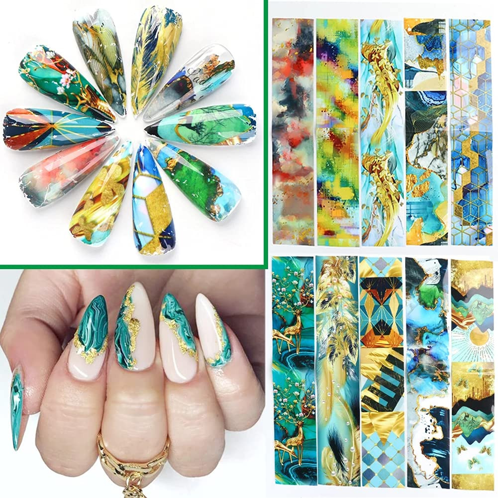 10 Sheets Marble Holographic Nail Foil Stickers DIY Nail Art Transfers Decals